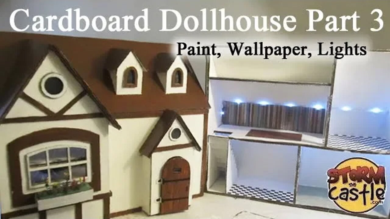 Make a Cardboard Dollhouse Part 3: Finishing it with Paint, wallpaper and more