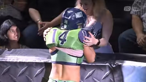 Lingerie Football League Player MOTORBOATS Fan After Scoring Touchdown