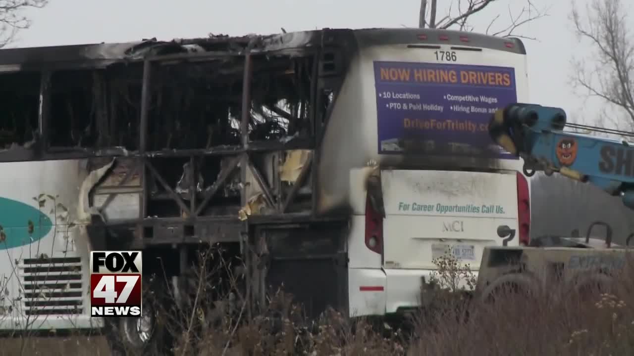 Bus fire closes down highway