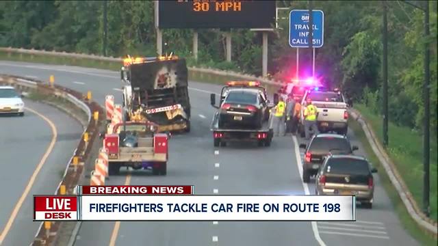 Firefighters tackle car fire on Route 198