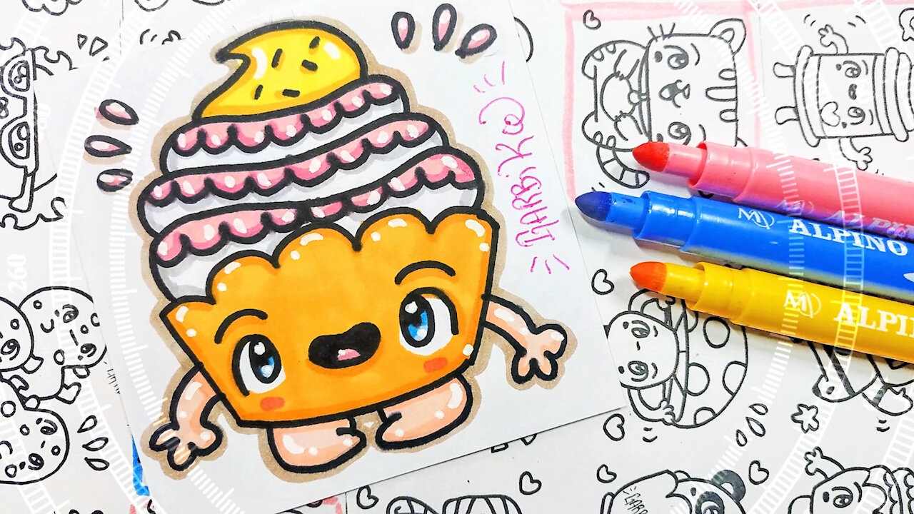 how to Draw Kawaii Cupcake - handmade drawings by Garbi KW