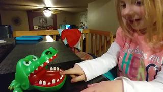 Little Girl VS Toy Alligator