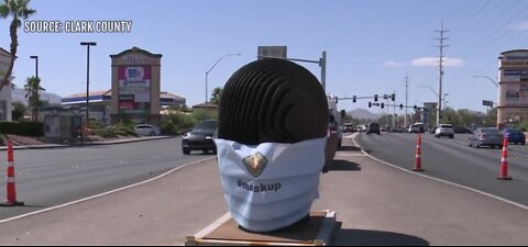 Masks put on sculptures in Las Vegas area