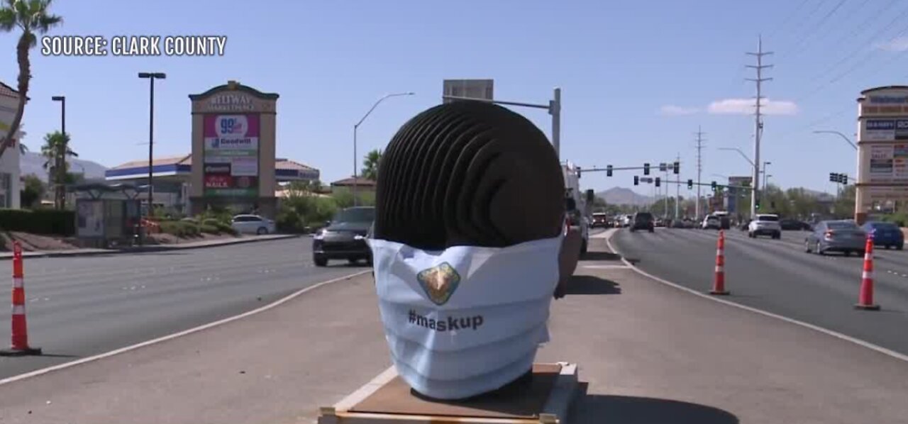 Masks put on sculptures in Las Vegas area