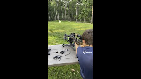 9 year old shoots cross bow for first time