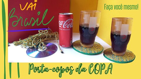 OLHA QUE FÁCIL!!!!👆PORTA-COPOS BRASIL DE CD E CORDÃO DE VARAL! DIY! CUP HOLDER!