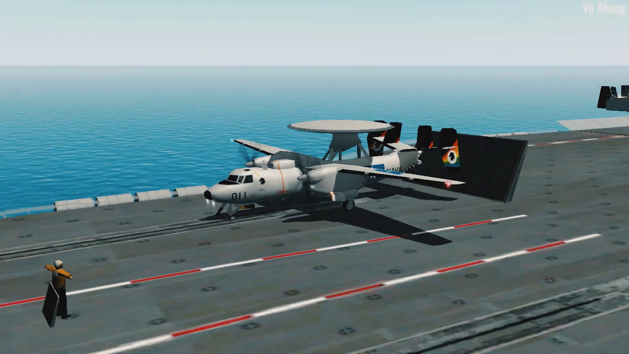 An E-2C Hawkeye airborne early warning aircraft takes off and lands on the aircraft carrie | LOFC2