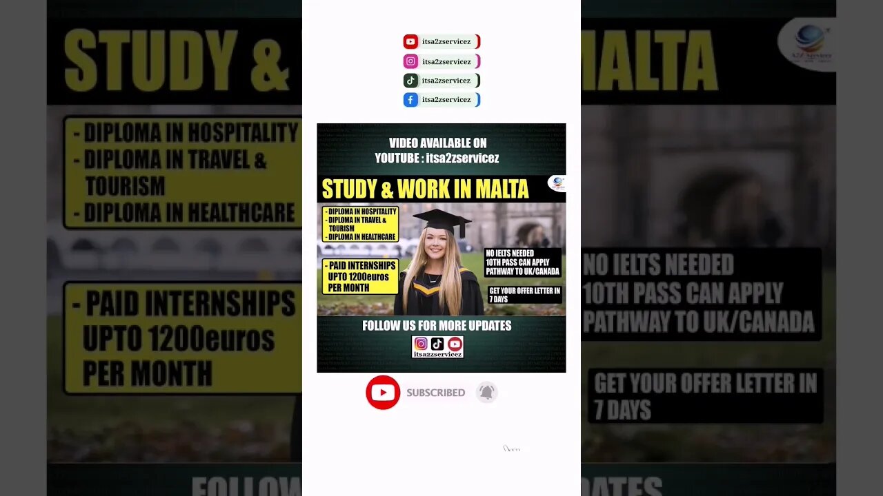 STUDY AND WORK IN MALTA WORK PERMIT 2023 malta work visa 2023 #shorts #youtubeshorts #itsa2zservicez