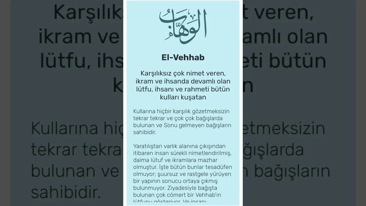 Esmaü'l Hüsna: "El-Vehhab (c.c.) / Okunuşu / Anlamı