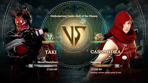 Taki (BloodThirstyEmu) VS Cassandra (Amesang) (SoulCalibur™ VI: Online)