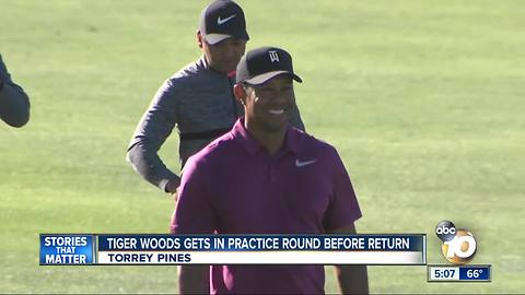 Tiger Woods practices at Torrey Pines