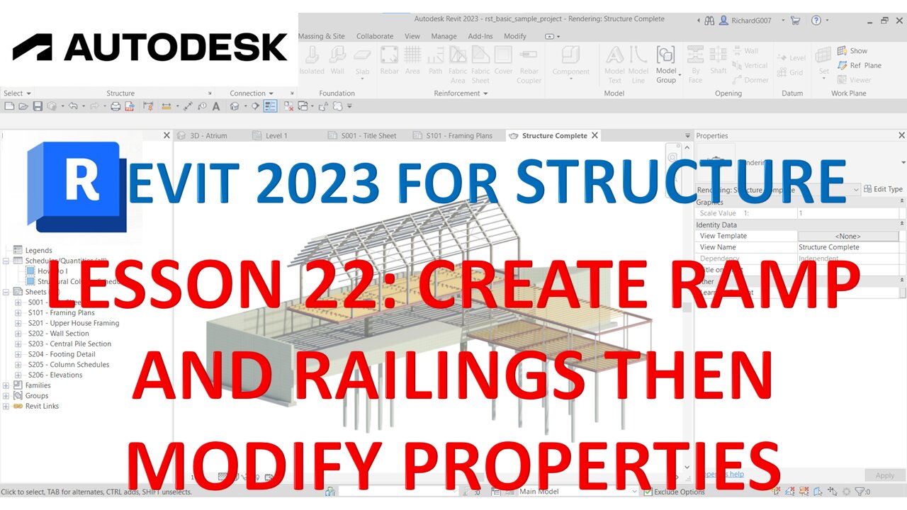 REVIT 2023 STRUCTURE: LESSON 22 - CREATE RAMP AND RAILINGS THEN MODIFY PROPERTIES