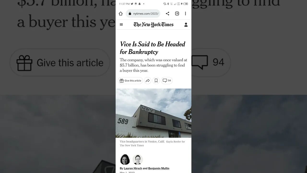 VICE MEDIA HEADED FOR BANKRUPTCY