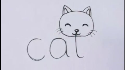 Drawing Art | How to draw a cat using word " Cat "