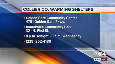 Warming shelters opening in Collier County