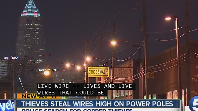 Thieves steal wires high on power poles