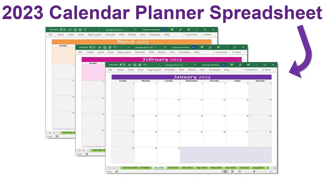 📅2023 Calendar Template | Printable Planner | Monthly and Yearly | Excel Spreadsheet