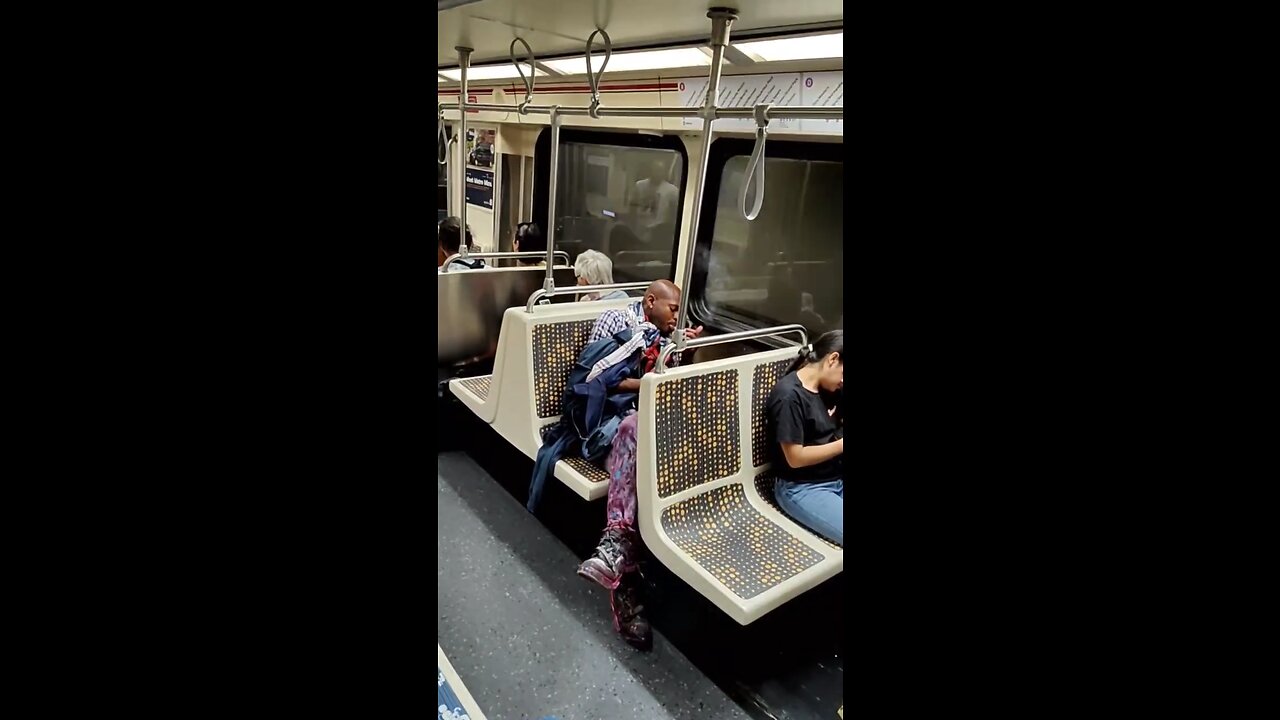 Man smoke meth on LA Metro train with riders sitting right next to him