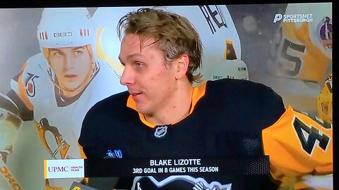 Penguins C #46 Blake Lizotte in between periods interview