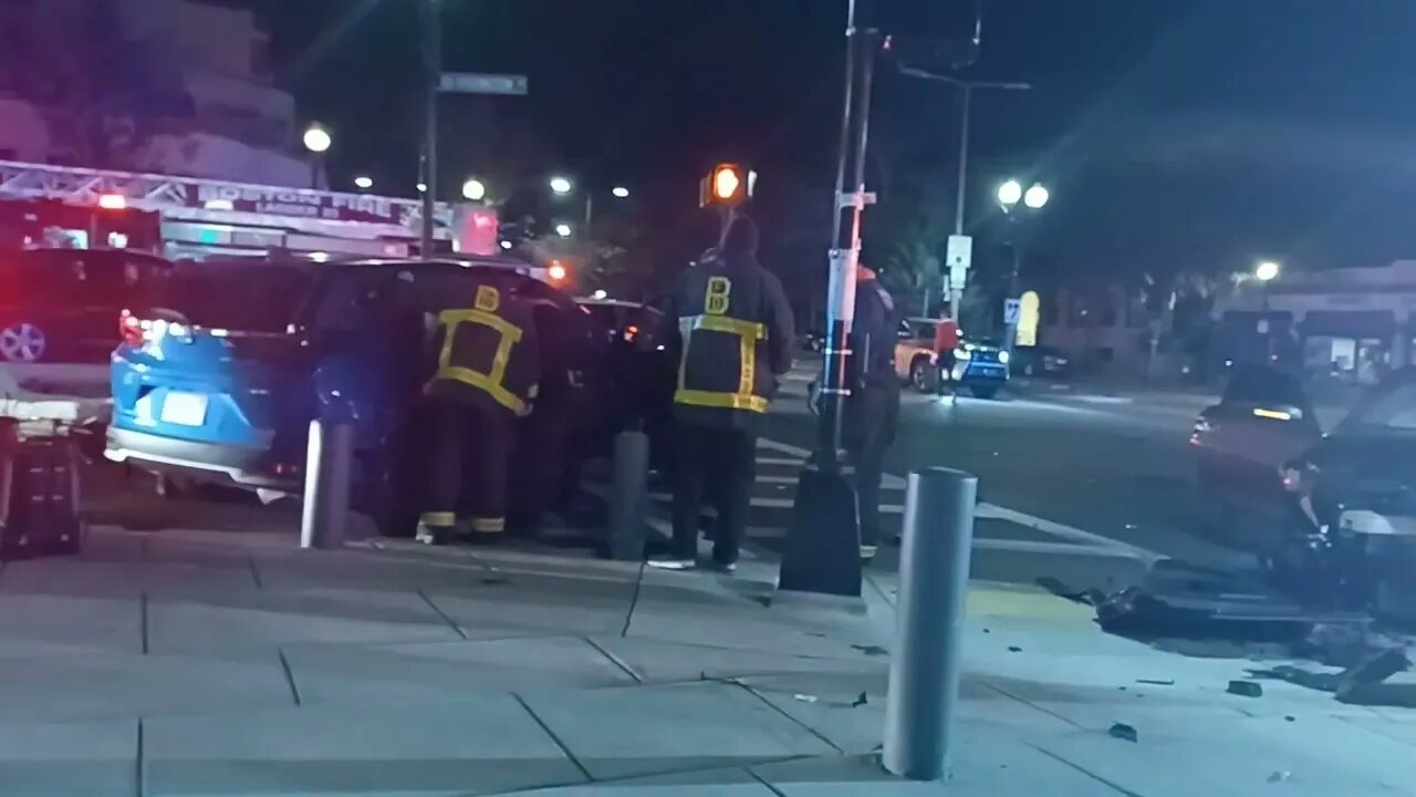 Boston Fire Department EMS and police respond to a accident at Grove Hall