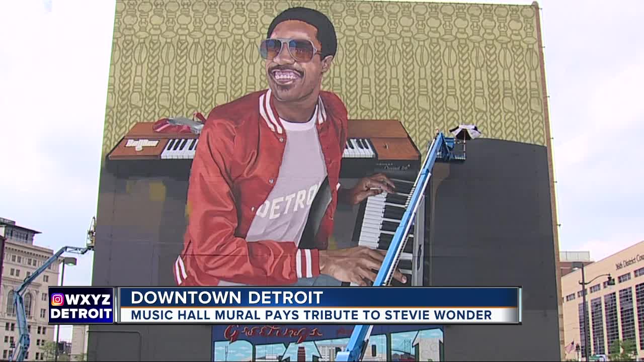 New mural of Stevie Wonder placed on Detroit's Music Hall