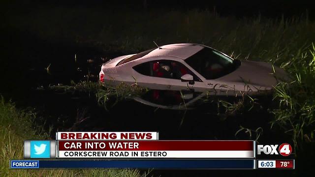 Car crashes into drainage ditch off Corkscrew Road