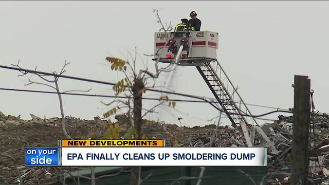 Convoy of trucks removing construction debris from East Cleveland recycling plant