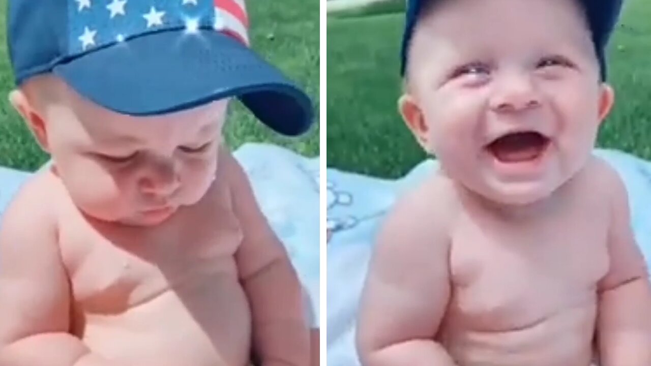 A beautiful American boy playing with water & Laugh loudly