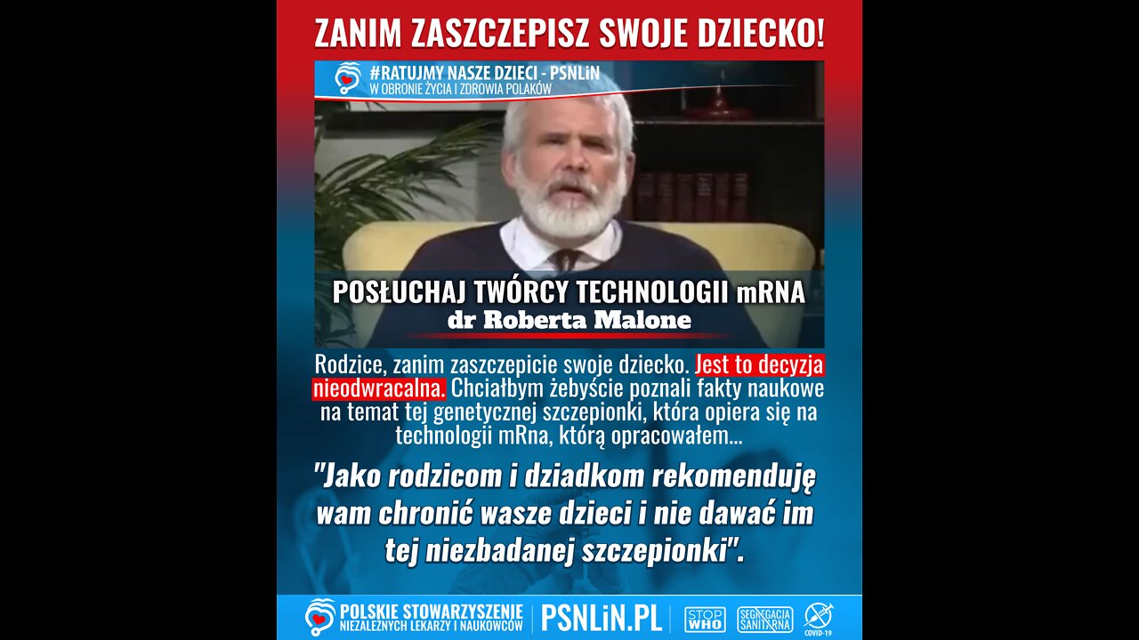 TWÓRCZ TECHNOLOGII mRNA OSTRZEGA RODZICÓW PRZED SZCZEPIENIEM DZIECI PRZECIW COVID-19