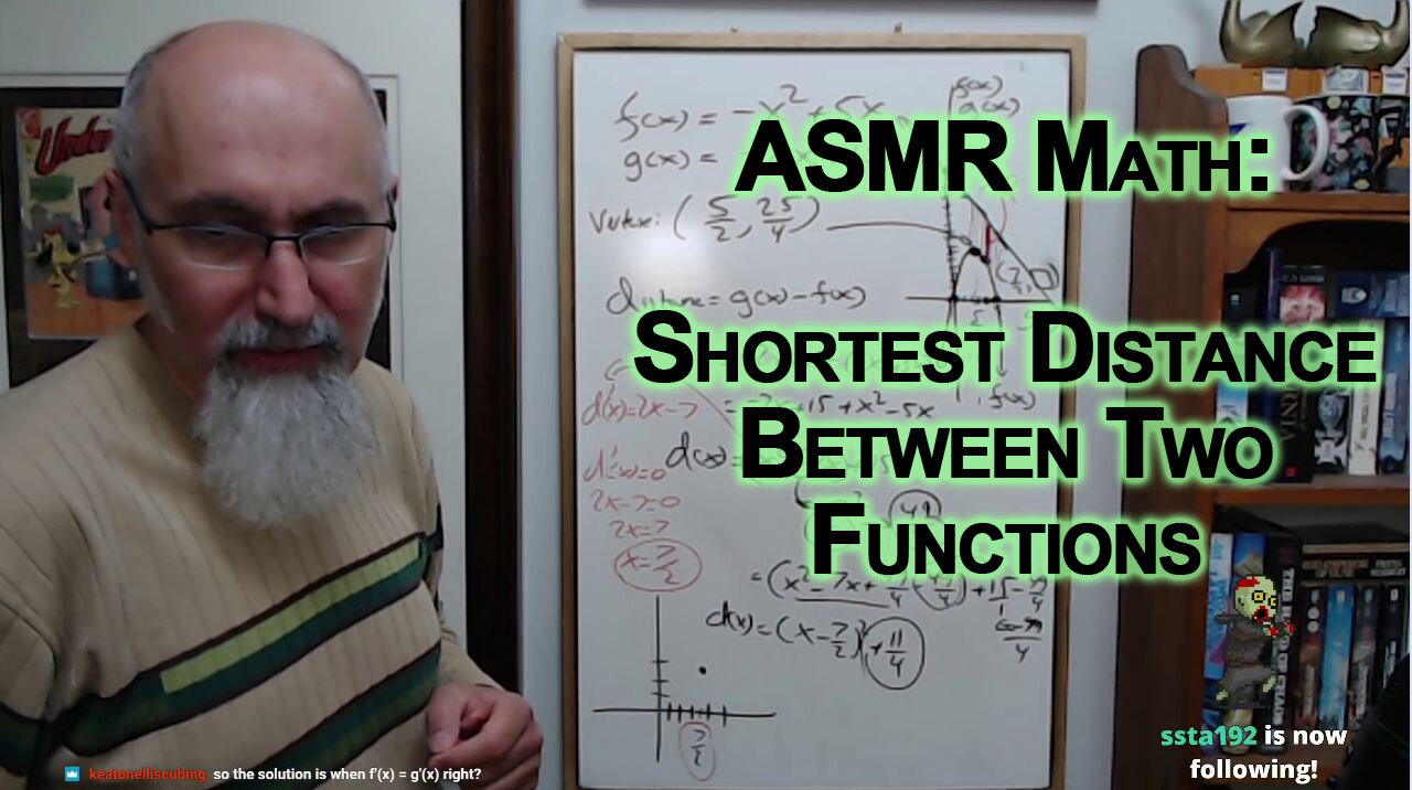 Shortest Distance Between Two Functions That Don't Intersect: Linear & Quadratic [ASMR Math Problem]