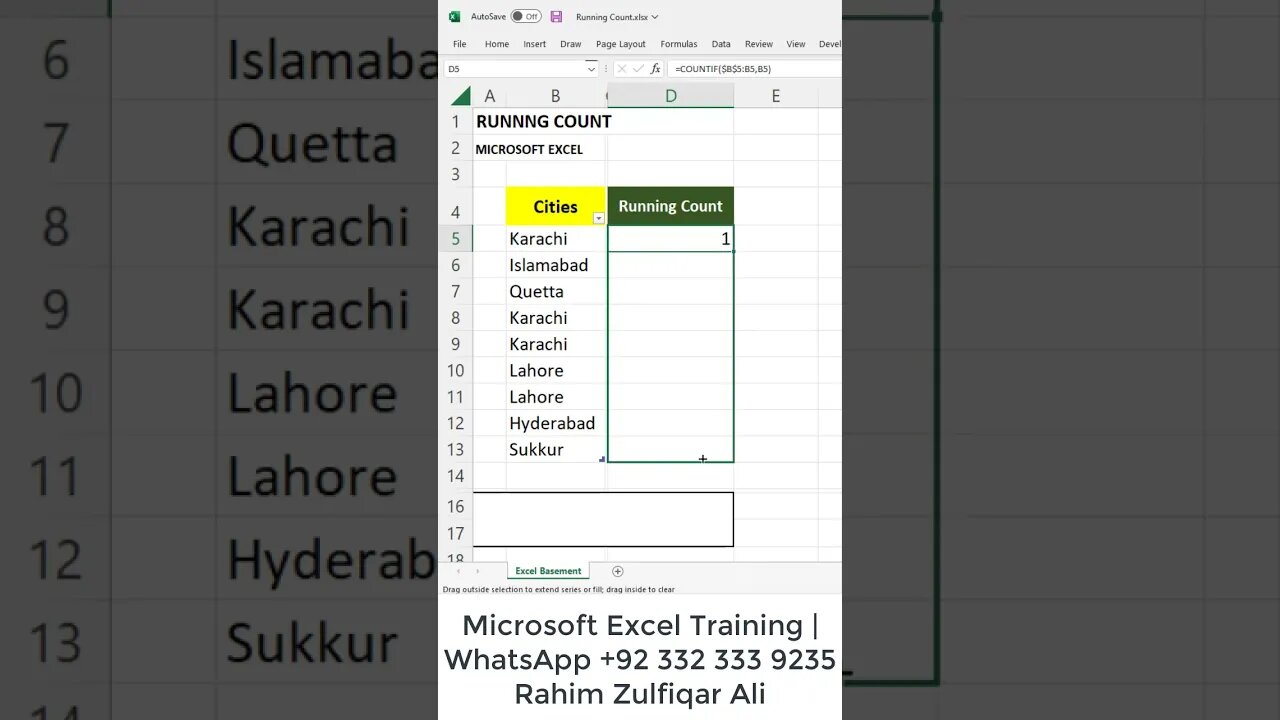 Running Count using COUNTIF Function in Microsoft Excel #shorts