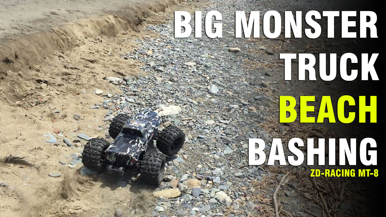 Big Monster Truck Beach Bashing!