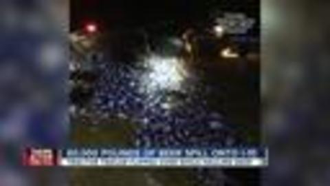 60,000 pounds of beer spilled on Florida highway after truck overturns