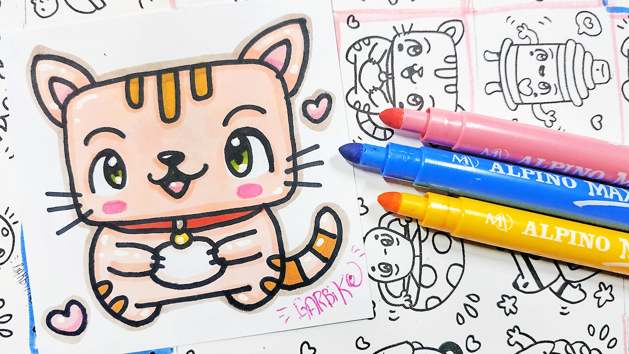 how to Draw Kawaii Cat - Handmade drawings by Garbi KW