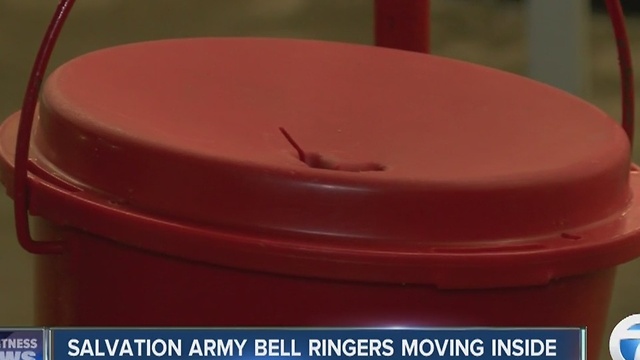 Salvation army bell ringers moving inside