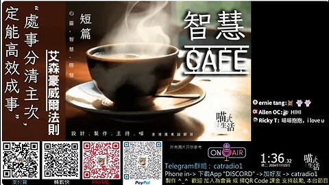 (10分鐘短篇) 智慧 CAFE｜““處事分清主次,定能高效成事”” @ 艾森豪威爾法則 .｜心靈 . 智慧 . 啟發 . 分享｜設計,製作,主持: 天喵 @喵式生活RADIO｜香港廣東話節目