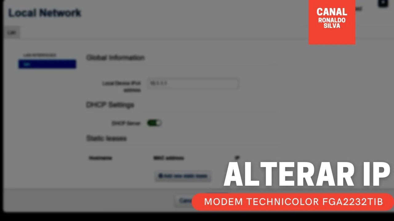 Alterar endereço IP modem Technicolor FGA2232 Tim Live