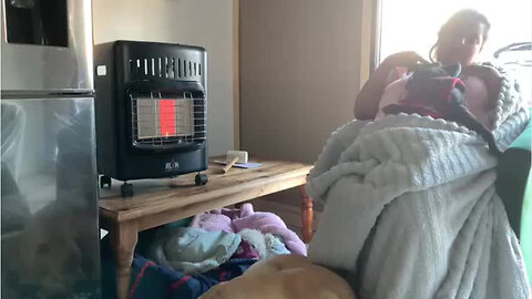 Stock: Winter's day in front of the heater 