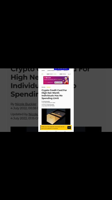 Crypto Credit Card Launched No Spending Limit For Individuals High Net Worth #cryptomash #ytshorts