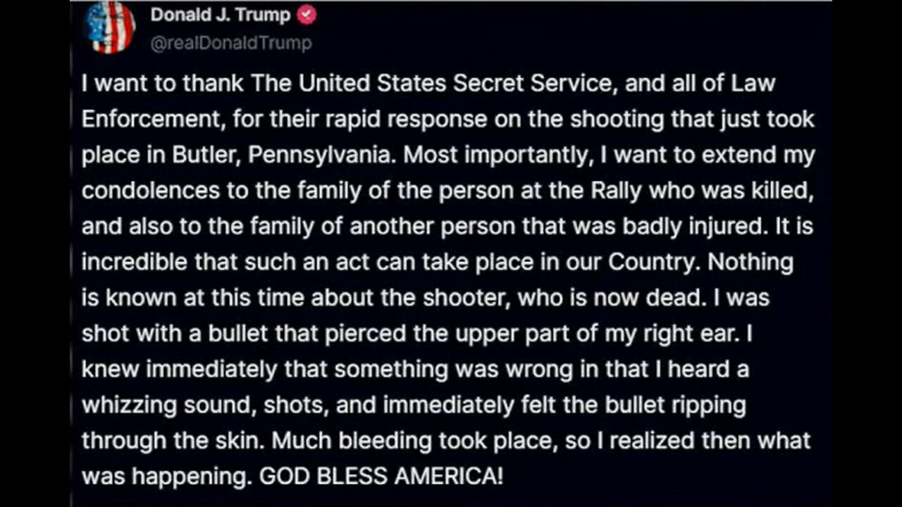 Pres Trump confirms a bullet pierced upper part of right ear at Butler, Pennsylvania rally 7-13-24