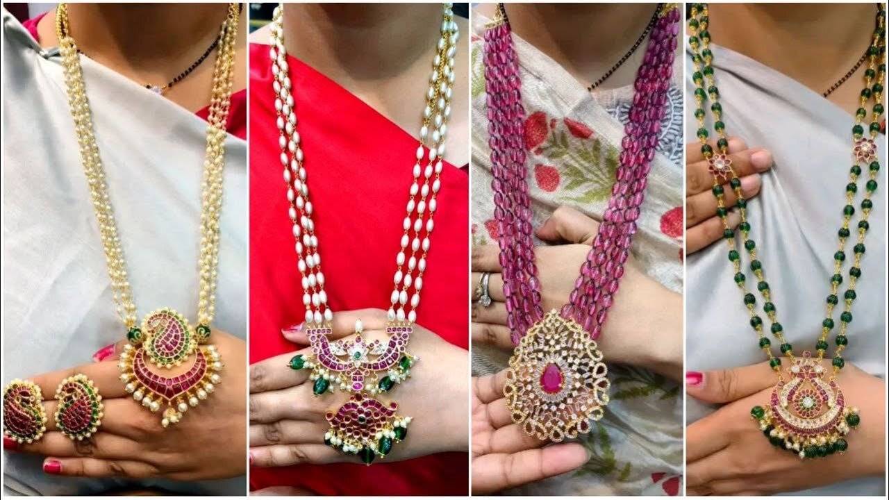 Artificial Pearls Necklace with Pandant and Earrings Designs