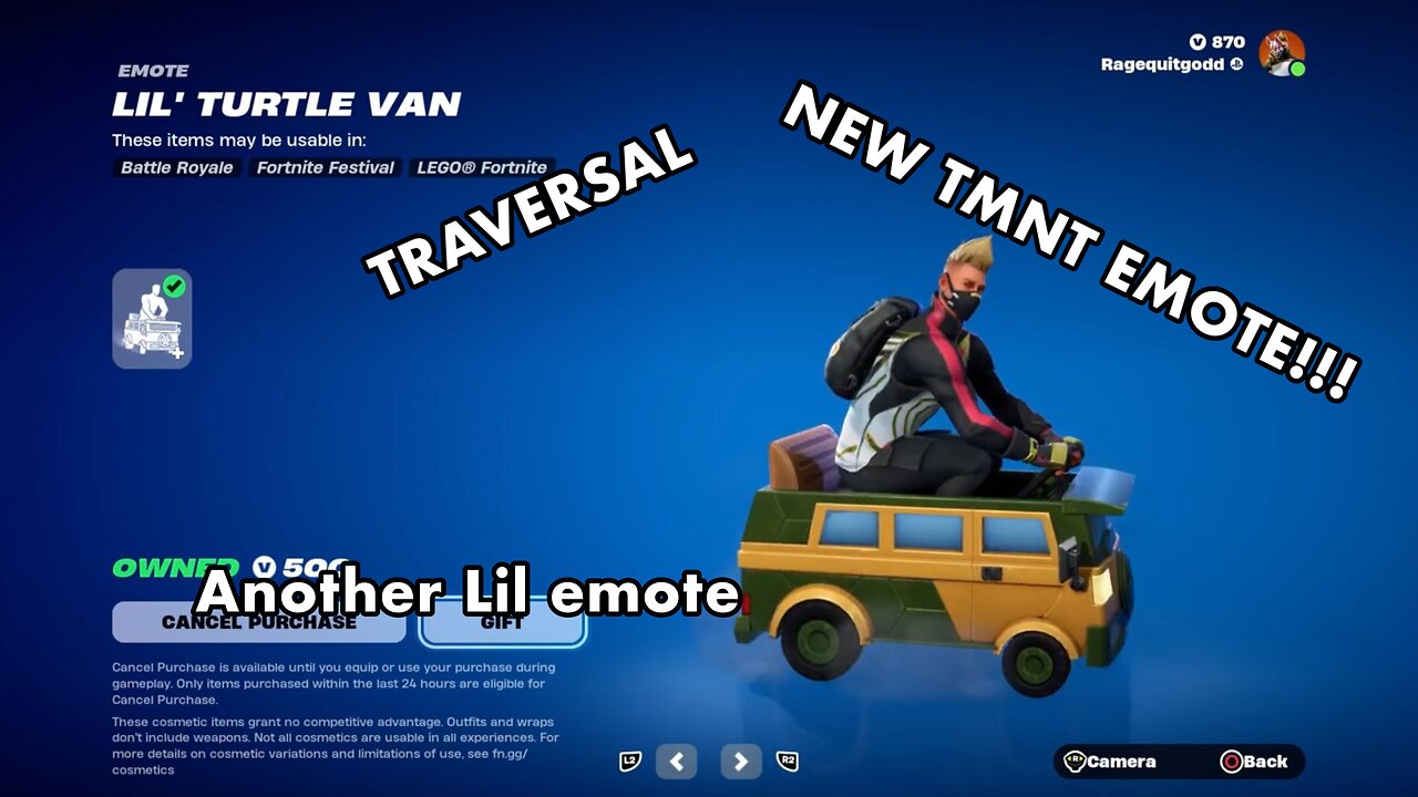 “NEW” LIL’ TURTLE VAN TRAVERSAL EMOTE GAMEPLAY!