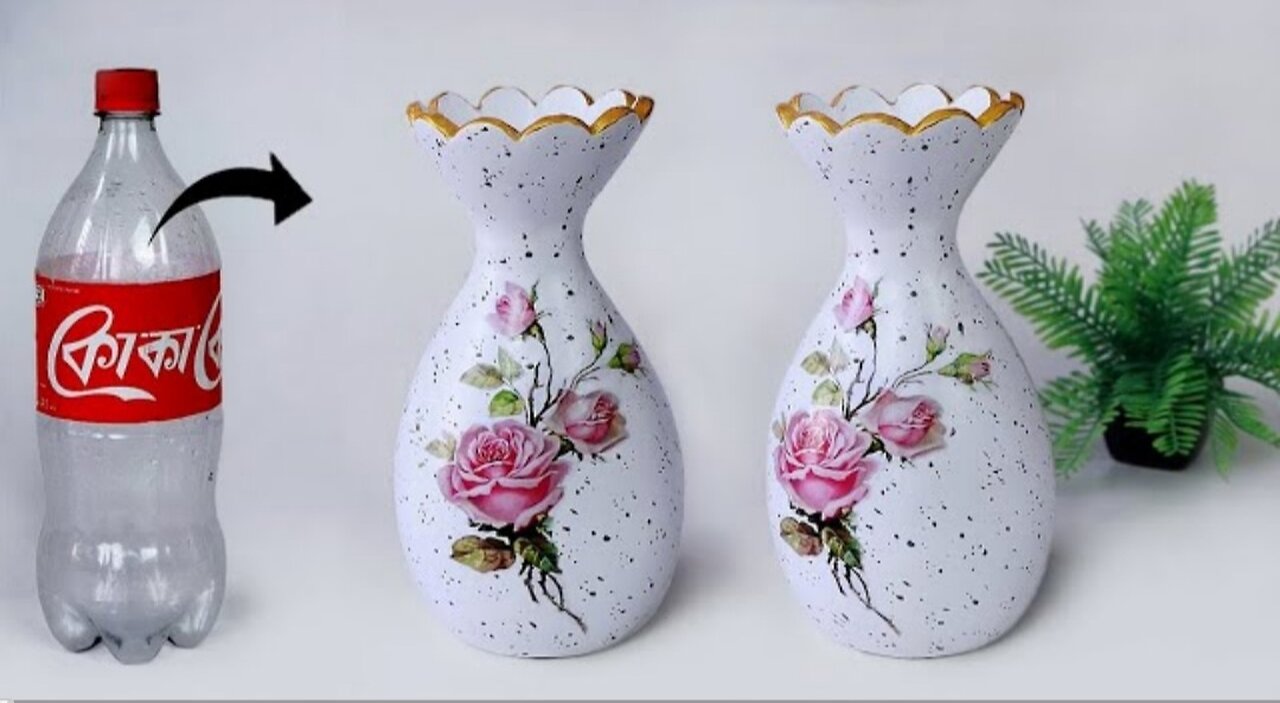 Plastic bottle flower vase making look like ceramic-vase ||