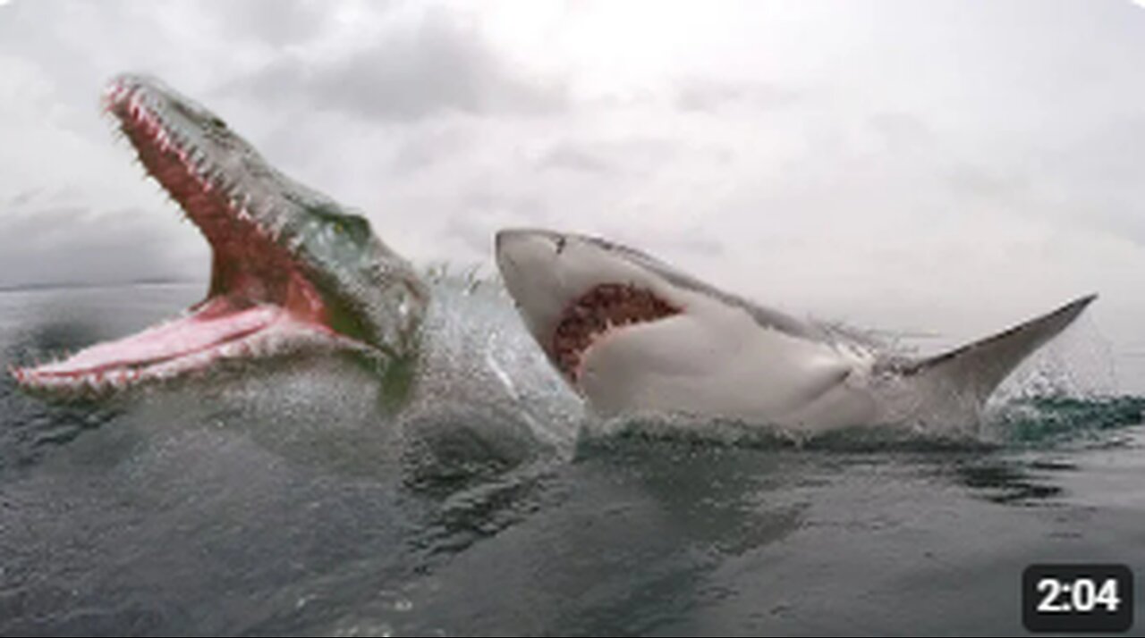 Clash of Titans: Great White Shark vs. Mosasaurus Family"