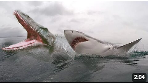 Clash of Titans: Great White Shark vs. Mosasaurus Family"