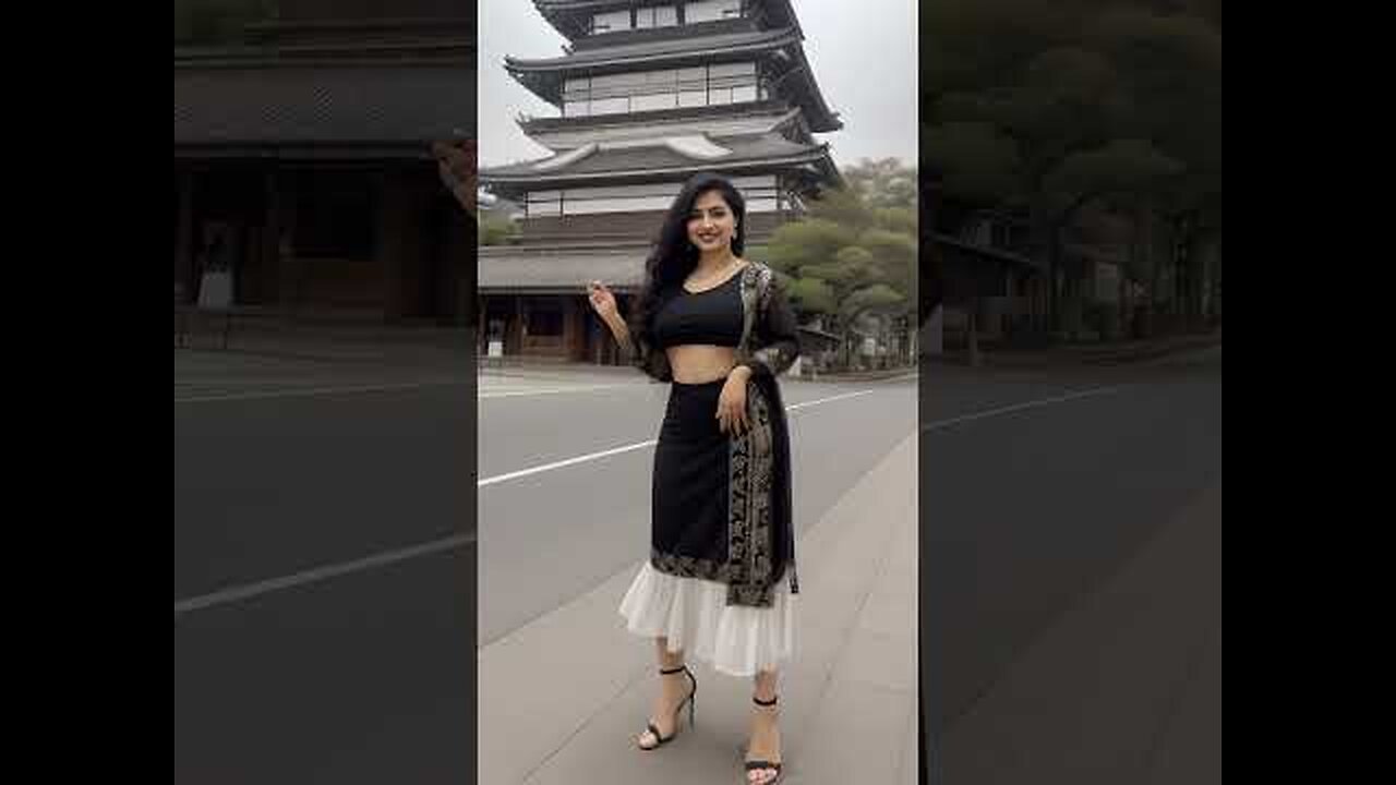 [4K] ai tops Art fashion modells the Indian lookbook Beauty look at the Japan building