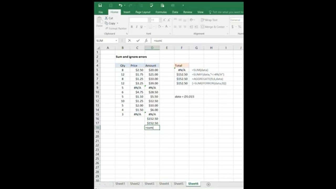 how to sum in excel with errors | ignore error in excel sum formula