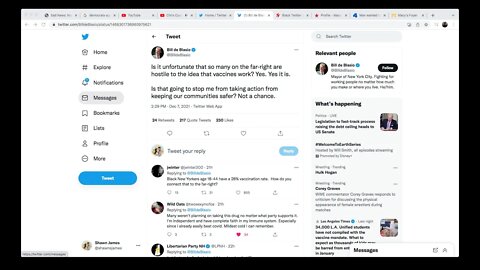 Bill De Blasio Calls Those Who Criticize His Jab Mandate Far Right On Twitter