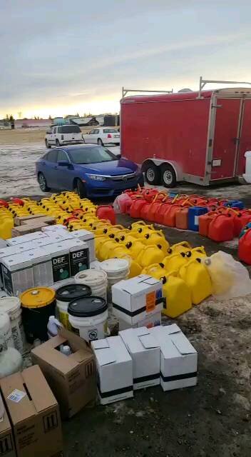 Bonfire and supplies at Coutts Alberta border protest