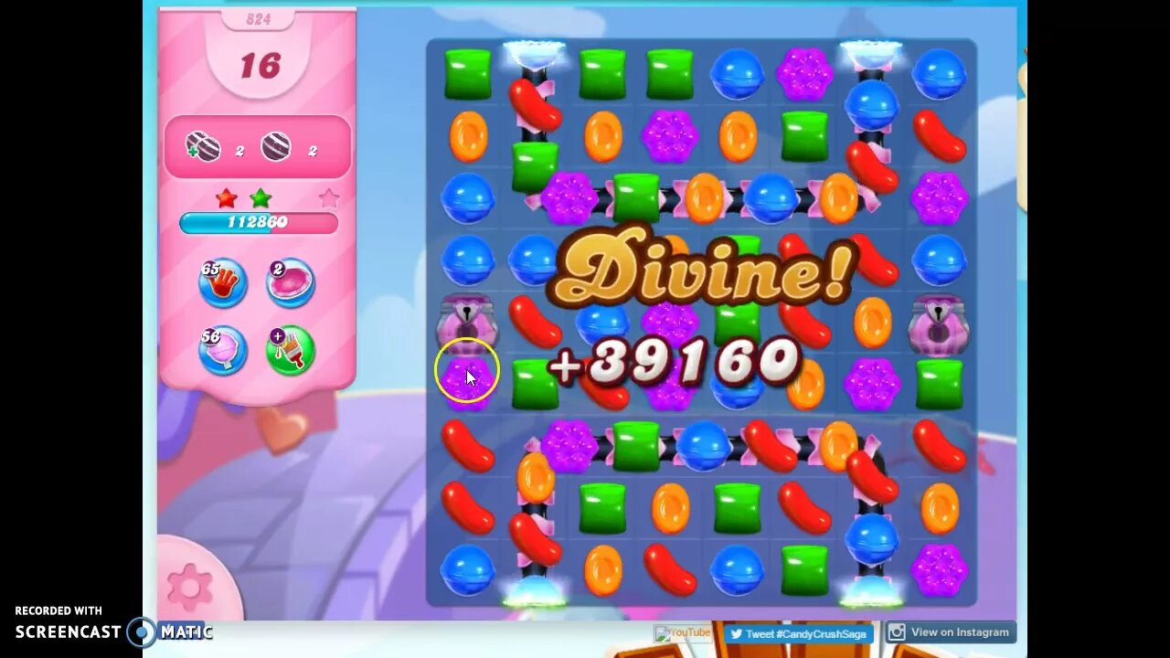 Candy Crush Level 824 Audio Talkthrough, 3 Stars 0 Boosters